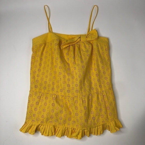 Juicy COUTURE Y2K 90s Sunflower Yellow Eyelet Bow Ruffle Trimmed Summer Tank Top - Picture 1 of 12
